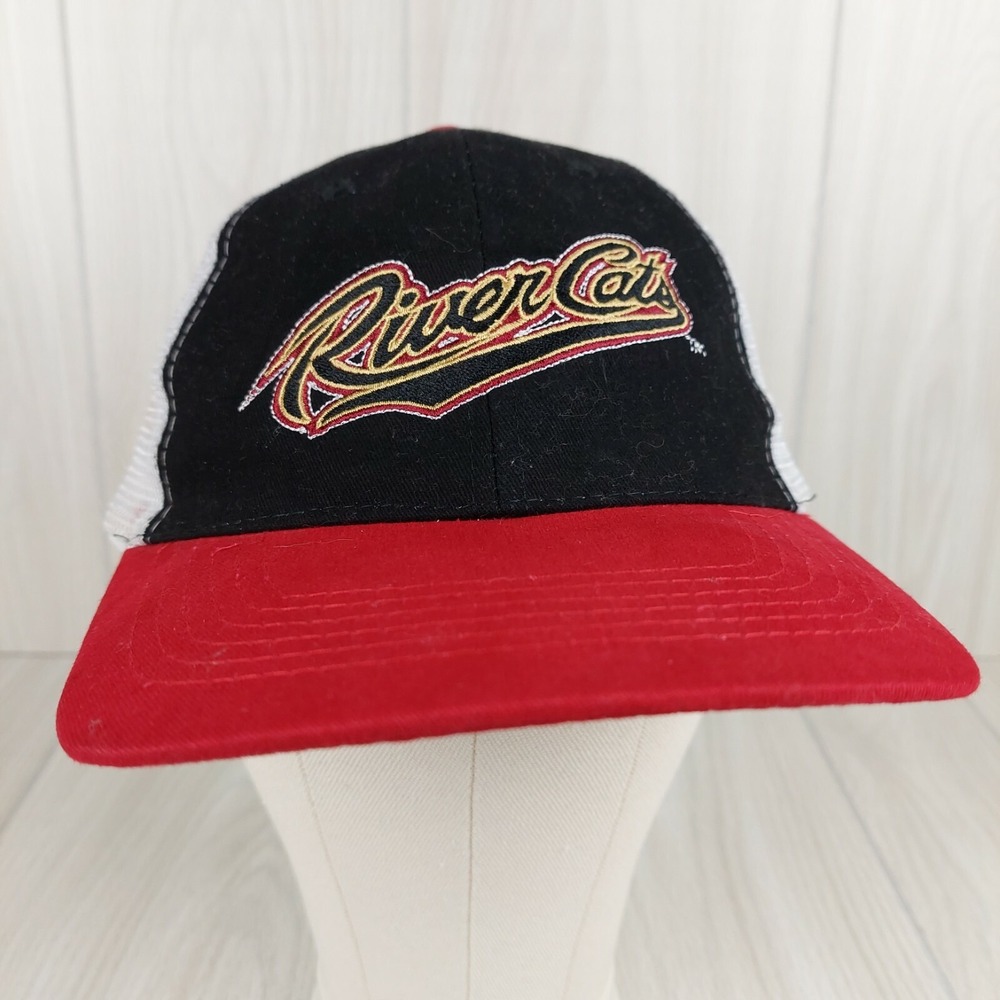 Sacramento River Cats Trucker Hat Mens OSFA Black Red Mesh‎ Baseball Cap